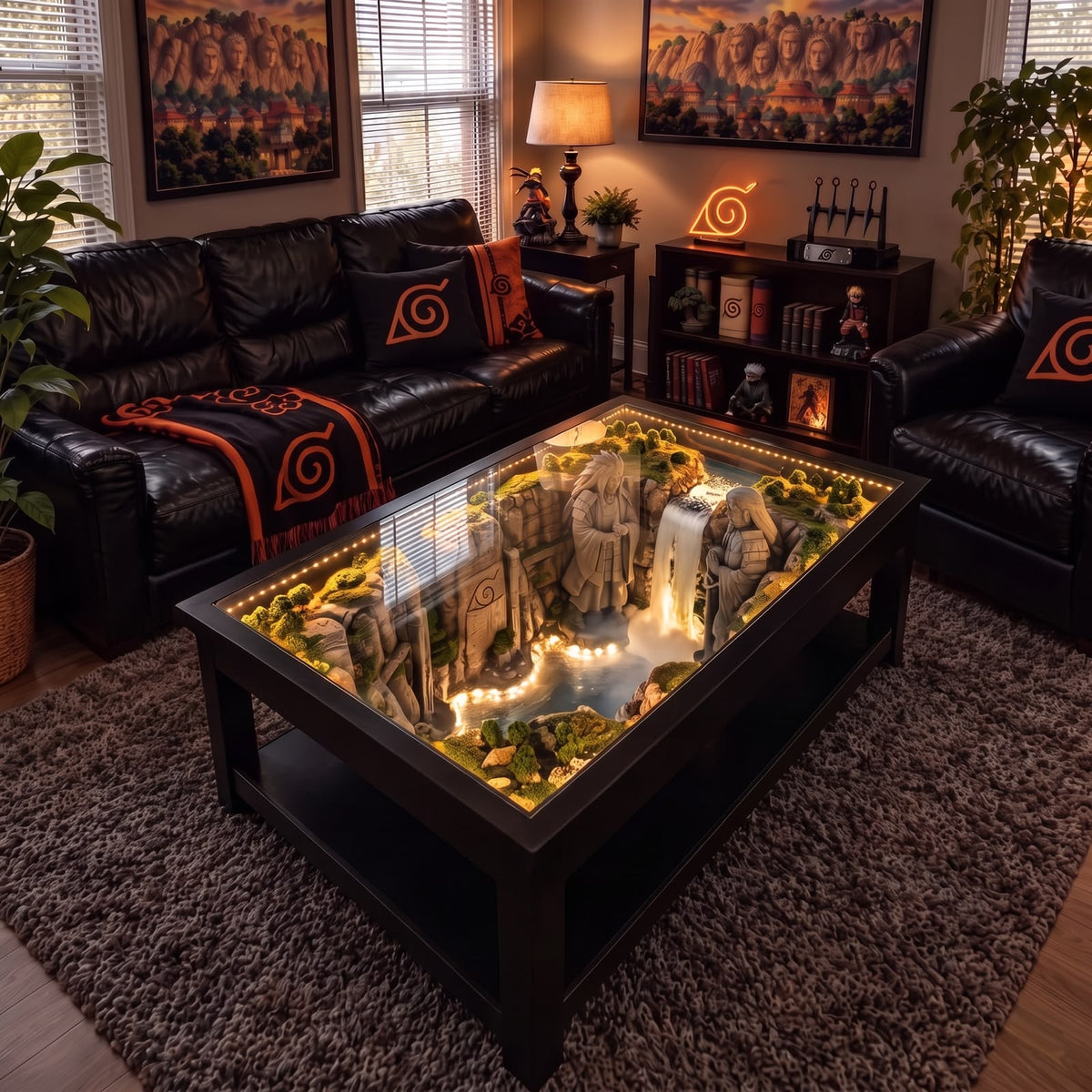 Hokage Table — Valley of the End edition, LED resin art coffee table