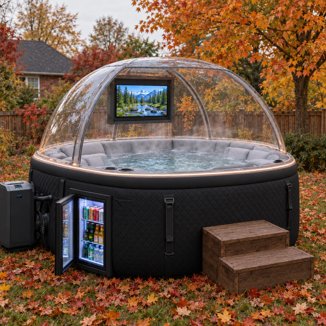 Charcoal — quilted charcoal spa with clear dome, TV and mini fridge